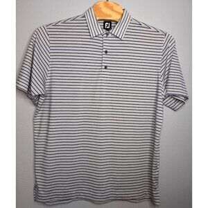 FootJoy Men’s XL Striped Polo Shirt Blue & Black On White 88% Polyester 12% Span